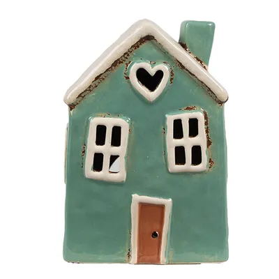 Immagine prodotto di Clayre & Eef Portacandele Casa 13x9x18 cm Verde Beige Vetroceramica