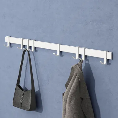 Produktbild von doporro Garderobenhaken Aluminium, 8 Verschiebbare Wandhaken, selbstklebend & stabil, Kleiderhaken Wand für Jacken und Handtücher Matt Weiß Stalo-12