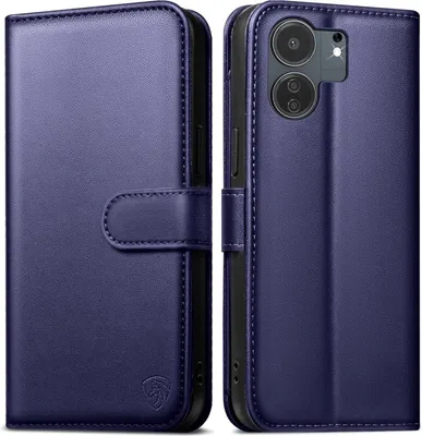 Produktbild von Handyhülle Xiaomi Redmi 13C Lederhülle Blau mit Panzer Schutz und RFID Blocker