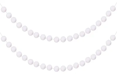 Pompom-Girlanden, 4 Stück, 30 Filzkugeln, 16 m, Weiß