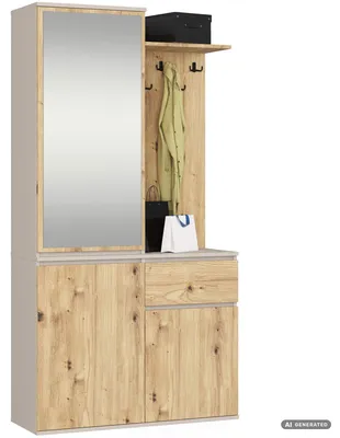 Immagine prodotto di Mobile ingresso ENTRO 95 cm con specchio appendiabiti e scarpiera Cashmere e Rovere Artisan