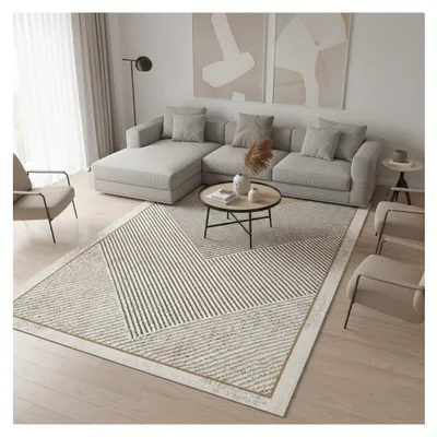 Produktbild von Moderner beigefarbener und taupefarbener Fischgrät-Teppich – Waschbar, rutschfest, digital bedruckt, 7 mm dick, für Wohnzimmer 200 x 290 cm
