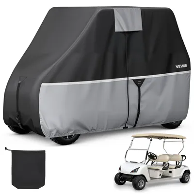 Produktbild von VEVOR Golfwagenabdeckung für 2+2/4-Sitzer-Golfwagen (die Meisten Golfcart von Club Car Yamaha EZGO Honda), Regenabdeckung aus 420D-Oxford-Gewebe, mit PolyurethanBeschichtung & 3 Reißverschlusstüren Schwarz