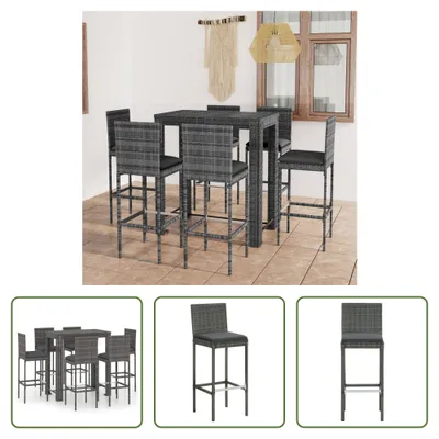 Produktbild von The Living Store 7-tlg. Gartenbar-Set mit Kissen Poly Rattan Grau