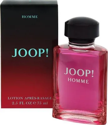A bottle of Joop! Homme aftershave lotion and its packaging are shown against a white background.