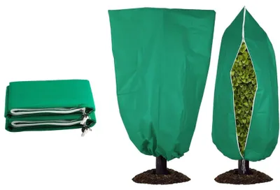Image de Protection hivernale en deux parties, 80 x 120 cm, protection hivernale d'extérieur avec fermeture éclair et cordon de serrage, voile de protection hivernale pour oliviers, plantes en pot et palmiers.