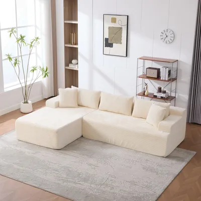 Obrázek produktu pro MODFU Modulární pohovka, 4místná pohovka, béžová, chenille, velká pohovka s levým opěradlem, Relaxační pohovka s funkcí lenošky, měkké čalounění do obývacího pokoje