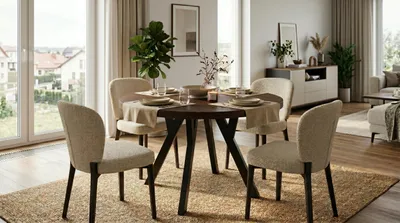 Produktbild von Giuseppe Runder Ausziehbarer Esstisch Durchmesser 90 / 135 / 180 cm,  Platz für 4-10 Personen Skandinavische LOFT Schwarze Holzbeine (Storm)
