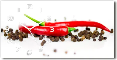 Produktbild von Wanduhr aus Glas – 60x30 cm - Glasbild - Glasuhr - Gehärtetes Glas - weisse-zeiger - Chili und Pfeffer