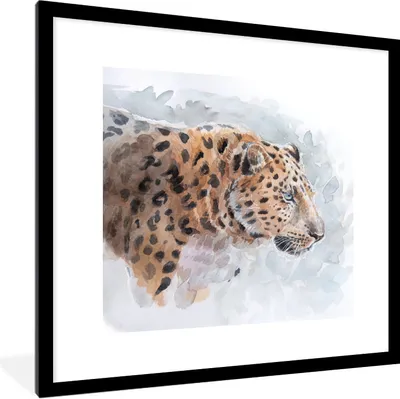 Produktbild von MuchoWow® Gerahmtes Poster Panther - Aquarell - Tiere 40x40 cm - Poster mit Schwarzem Bilderrahmen Wandposter Rahmen Foto Bilder - Poster - Plakat im Rahmen