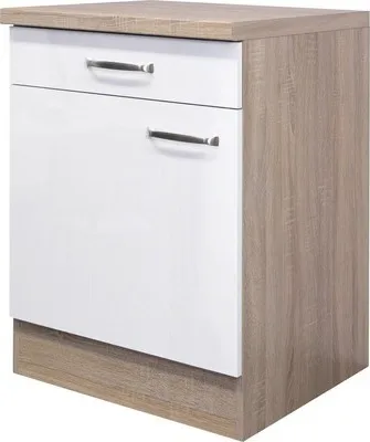 Produktbild von Flex Well Unterschrank mit Schublade und Drehtür Valero BxTxH 60 x 60 x 86 cm weiß hochglanz zerlegt Anschlag reversibel