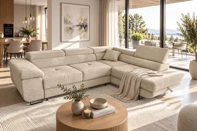 Produktbild von KSHOMECONCEPT Ecksofa GUSTAW L rechts, Cord, Beige, mit Schlaffunktion und Bettkasten, KI-generiertes Bild