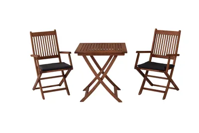 Produktbild von Merxx Gartenmöbel Set 5tlg., 2 Klappsessel, 2 graue Sitzauflagen, Klapptisch 70 x 70 cm - Eukalyptus