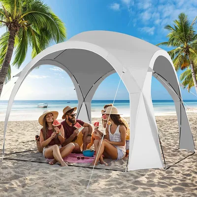 Produktbild von GOPLUS 327 cm x 327 cm Sonnenschutzzelt, tragbares Strandzelt mit UPF 50+ Schutz, Tragetasche, 16 Pfähle, 8 Windseile