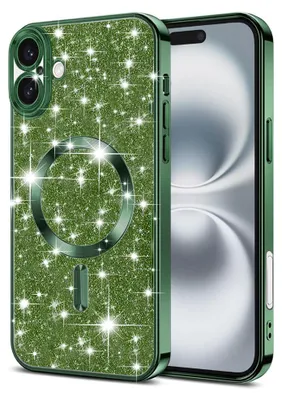 Produktbild von Techsuit Luxury Glitter Back Cover Hülle mit MagSafe für Apple iPhone 16 - Dunkelgrün