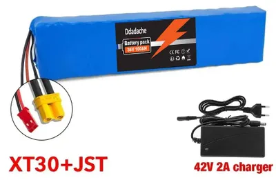 Immagine prodotto di Batteria agli ioni di litio per scooter elettrici - 36V 100Ah 10S3P - Capacità elevata di 100000mAh - Ricaricabile con caricabatterie - Connettori XT30 JST - Caricabatterie XT30-JST
