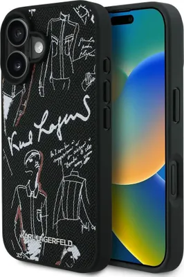 Zdjęcie produktu dla Etui Karl Lagerfeld Grained Pattern Logo do iPhone 16 czarny