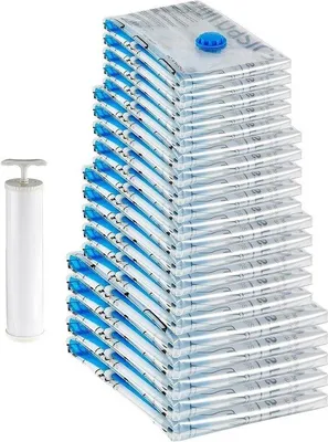 Image de Sacs sous vide avec pompe manuelle à fermeture éclair - 20 pièces - 4 emballages - transparent - sacs de rangement pour vêtements