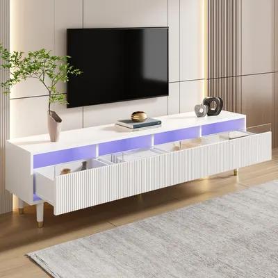Image de OKWISH Meuble TV - Avec Gestion des Câbles et Tiroirs - MDF - 178x35x45 cm - Blanc