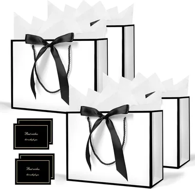 Produktbild von Geschenktüten weiß-schwarz 4 Stück, für Geburtstage, Papier