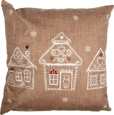 Produktbild von Clayre & Eef Kissenbezug 45x45 cm Braun Polyester Lebkuchenhaus