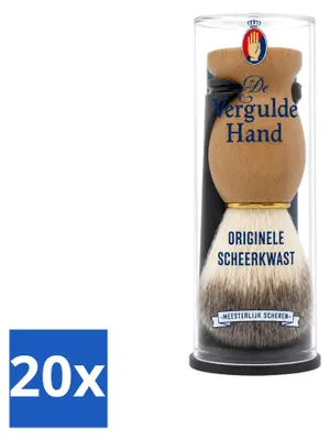 Productafbeelding van 20 x Goudkleurige scheerkwast met houder - Voordeelverpakking - 20 stuks