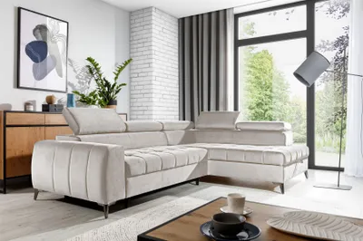 Produktbild von Ecksofa Schlafsofa Sofa AGNESA Stoff Salvador Hellbeige Ottomane Rechts