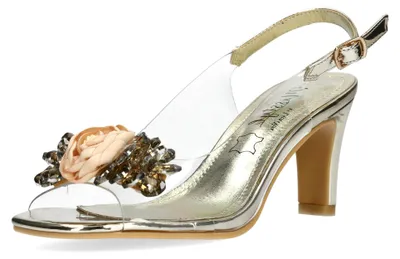 Produktbild von Misstyl by Laura Vita Damen Sandalette Blüte Slingback Glitzerstein MIRA 05, Größe:39 EU, Farbe:Gold