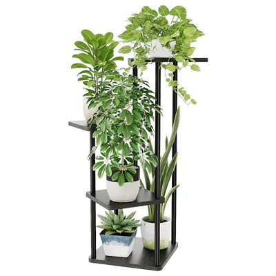 Produktbild von Bamworld Blumenständer Schwarz, Metall Pflanzenständer 4-stöckig, platzsparend für Wohnzimmer, Balkon & Ecke, Deko-Regal Indoor, Schwarz