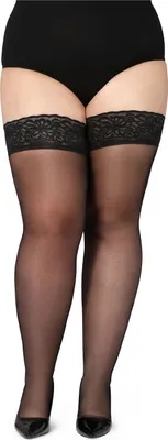 Produktbild von Bellivalini Damen halterlose Strümpfe mit Spitze Plus Size 40 DEN BLV-1127 (Schwarz, 3XL)