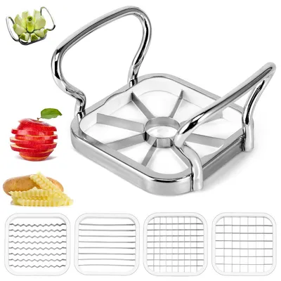 Produktbild von Edelstahl Apfelschneider 5 in 1,Multifunktionaler Pommesschneider für Obst, Gemüse und Kartoffeln,Kartoffelschneider