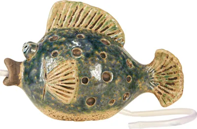 Produktbild von Keramik Fisch Wasserspeier Blau Braun Garten Deko 20x11x13,5cm