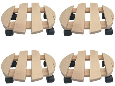 Image de 4x dessous de plat à roulettes ronds 30x30 cm - charge max. 120 kg - en bois de hêtre - stable & robuste - pour pots de plantes, meubles & objets lourds