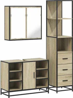Image de vidaXL Ensemble de meubles de salle de bain 3 pièces en bois composite chêne Sonoma