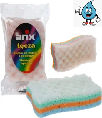 Produktbild von Badeschwamm zum Waschen mit einer Körpermassageschicht Regenbogen, polnisches Produkt