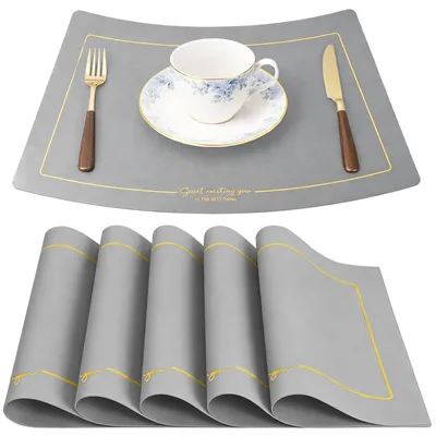 6er-Set Platzsets aus Kunstleder, abwaschbar, wasserdicht, 43x27 cm, grau