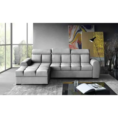 Produktbild von Gomez Polstersofa mit Schlaffunktion Bettkasten verstellbaren Kopfstützen Rundumbezug, Ecksofa Gomez L, Eckseite: Links, Stoff: Bluvel 3