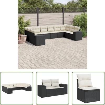 Produktbild von The Living Store 10-tlg. Garten-Sofagarnitur mit Kissen Schwarz Poly Rattan