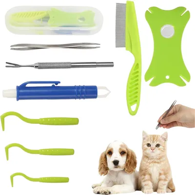Produktbild von Zeckenentferner Set für Hunde Katze, 9er Set Zeckenzange Werkzeugset mit Aufbewahrungsbox