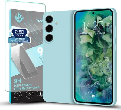 Produktbild von Hülle für Samsung Galaxy S24 FE mit 9H Displayglas Displayschutz Plus Case Cover Bumper Silikon Softgrip Schutzhülle Farbe: Hellblau