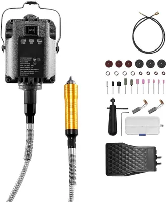 Image de Ponceuse à arbre flexible Outil rotatif - 1000W, 30000tr/min, pédale - Jeu d'outils 31 pièces