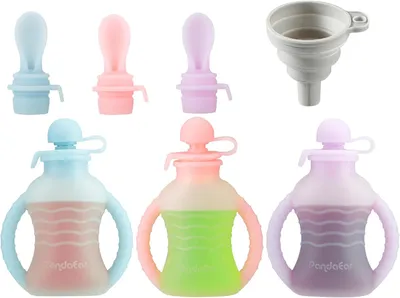 Productafbeelding van PandaEar Herbruikbare siliconen knijpzakken voor babyvoeding - 4 stuks - 150 ml - Lekvrij - Navulbare babyvoedselzakken - BPA - Vrij