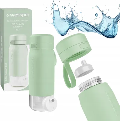 Obrázek produktu pro Skleněná láhev Wessper 500ml, silikonový uzávěr s filtrem, bez BPA, máta