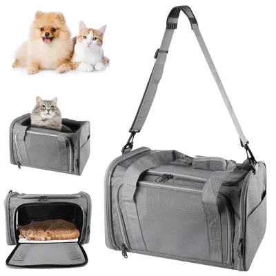 Produktbild von Katzentransporttasche 40 x 25 x 25 cm, für Reisen, bis 3 kg, faltbar, grau