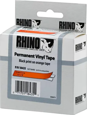 Zdjęcie produktu dla DYMO Przemysłowe etykiety winylowe Rhino | 12 mm x 5,5 m | Czarny nadruk na pomarańczowej taśmie | Samoprzylepne | Do drukarek etykiet Rhino i LabelManager, D1, Winyl, Belgia, 5,5 m, 1 szt., 34 mm