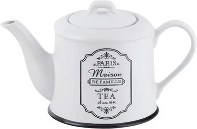 Productafbeelding van Keramische Theepot met Deksel en Handvat - 0,8 Liter - Wit/Zwart