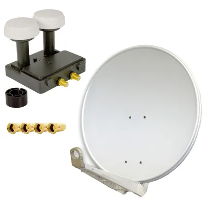 Produktbild von PremiumX DELUXE85 Alu 85cm Digital SAT Schüssel Hellgrau Monoblock Twin 4x F-Stecker
