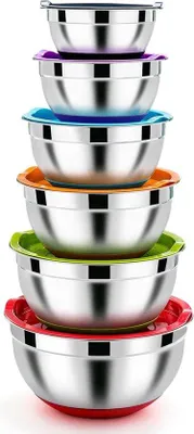 Produktbild von Edelstahl-Mixschüssel-Set, 6-teilig, luftdicht, stapelbar, 46-7l