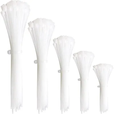 Obrázok produktu pre Sada plastových stiahovacích pások, 300 kusov, nylon, UV odolné, dĺžka 100/150/200/250/300 mm, biela, samozacvičovacie