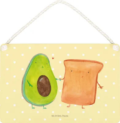 Produktbild von Mr. & Mrs. Panda Schild Avocado Toast DIN A5 - Gelb Pastell - Geschenk, Freund, Wandbild Holz, wandhänger, Toastbrot, Hochzeit, holzbild, Dekobrett, Türschild